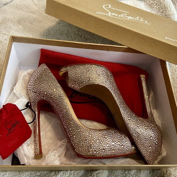 Christian Louboutin FLO STRASS 120 Suede Burma Specchio Toe 37 - Picture 2 of 6